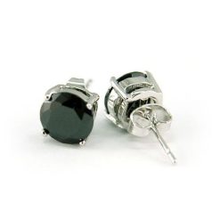   Fehérarannyal bevont férfi fülbevaló kör alakú fekete szimulált gyémánttal ( 6 mm-es ) 1 pár (0950.)