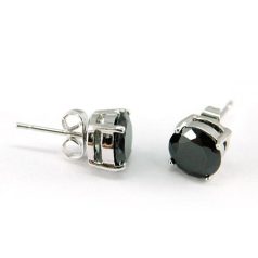   Fehérarannyal bevont férfi fülbevaló kör alakú fekete szimulált gyémánttal ( 6 mm-es ) 1 pár (0950.)