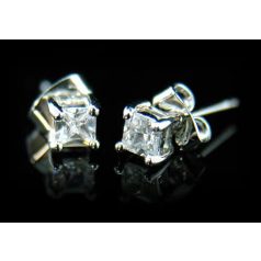   Fehérarannyal bevont férfi fülbevaló négyzet alakú szimulált gyémánttal ( 4 mm-es ) 1 pár (0849.)