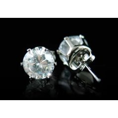   18k fehérarannyal bevont férfi fülbevaló kör alakú szimulált gyémánttal (8 mm-es) 1 pár (0602.)