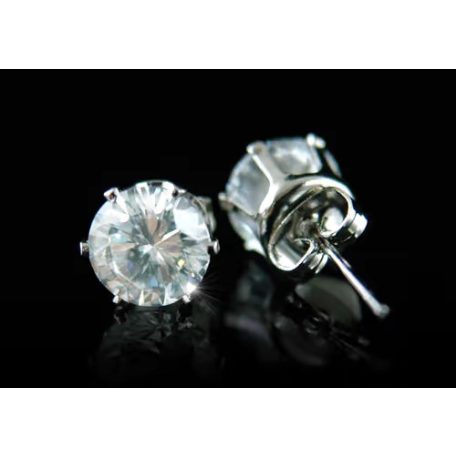18k fehérarannyal bevont férfi fülbevaló kör alakú szimulált gyémánttal (8 mm-es) 1 pár (0602.)