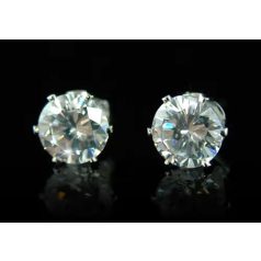   18k fehérarannyal bevont férfi fülbevaló kör alakú szimulált gyémánttal (8 mm-es) 1 pár (0602.)