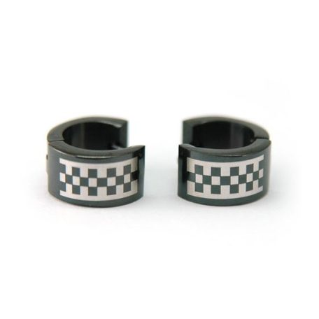 Négyzet mintás rozsdamentes acél férfi karika fülbevaló (7 mm-es) 1 pár (0387.)