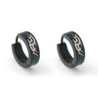 Fekete férfi karika fülbevaló gótikus mintával (1,3 cm-es) 1 pár (0849.)