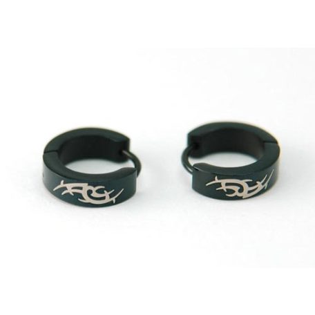 Fekete férfi karika fülbevaló gótikus mintával (1,3 cm-es) 1 pár (0849.)