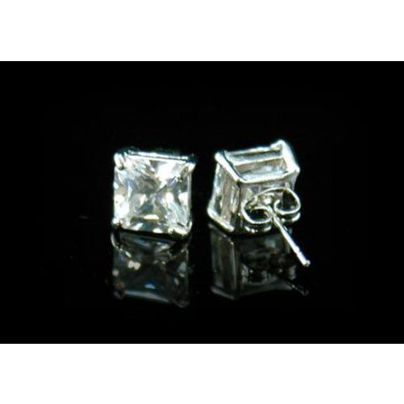 Fehérarannyal bevont férfi fülbevaló négyzet alakú szimulált gyémánttal ( 6 mm-es ) 1 pár (1519.)