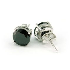   Fehérarannyal bevont férfi fülbevaló kör alakú fekete szimulált gyémánttal (8 mm-es) 1 pár (1520.)