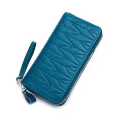   Nagy méretű ciánkék színű bőr pénztárca varrott mintával (1038.)
