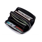 Fekete  színű hasított bőr pénztárca virágos, pillangós mintával (1022.)