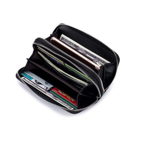 Fekete  színű hasított bőr pénztárca virágos, pillangós mintával (1022.)