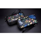 Fekete  színű hasított bőr pénztárca virágos, pillangós mintával (1022.)