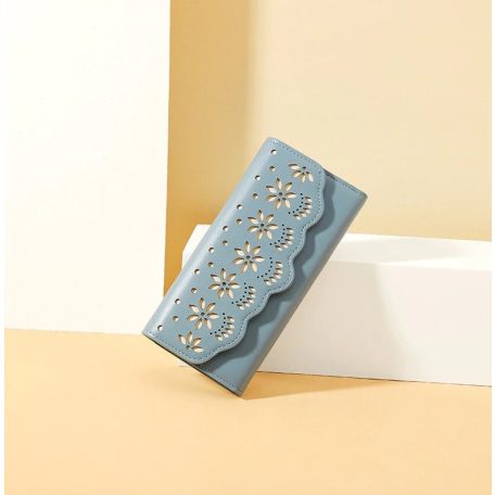 Kék színű nagy méretű műbőr pénztárca  áttört csipkehatású mintával (1039.)