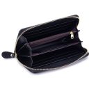 Fekete hasított bőr pénztárca kék színű virágmintával (0246.)