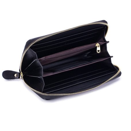 Fekete hasított bőr pénztárca kék színű virágmintával (0246.)