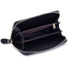 Fekete hasított bőr pénztárca zöld színű virágmintával (0551.)