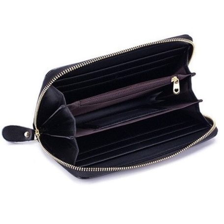 Fekete hasított bőr pénztárca zöld színű virágmintával (0551.)