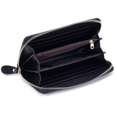   Fekete hasított bőr pénztárca piros színű virágmintával (0025.)