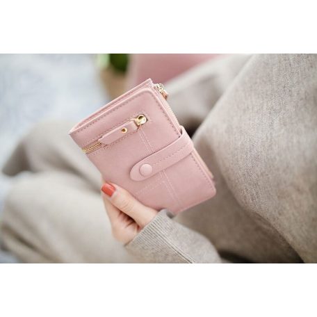 Közepes  méretű, púderrózsaszín női pénztárca (0702.)