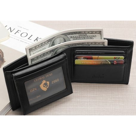 Kis méretű, fekete műbőr férfi pénztárca  (0138.)