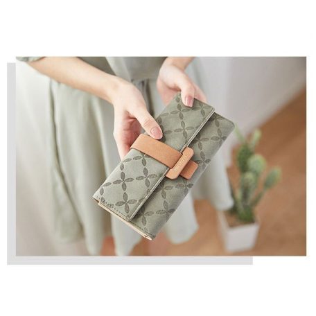 Elegáns, nyomott mintás, zöld női pénztárca (0408.)