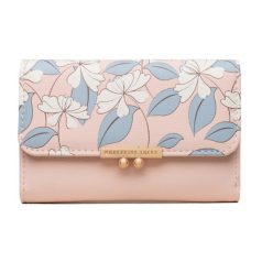   Kis méretű, fehér virágos púderrózsaszín női pénztárca (0948.)