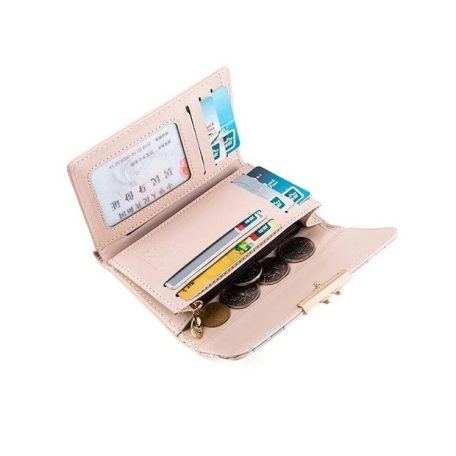 Kis méretű, fehér virágos púderrózsaszín női pénztárca (0948.)