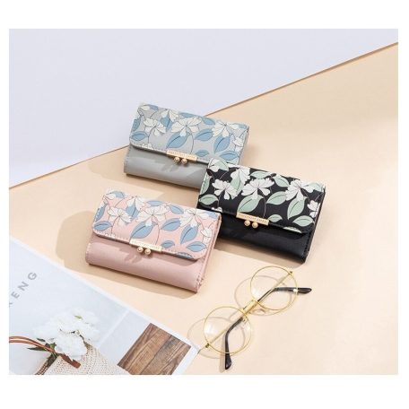 Kis méretű, fehér virágos púderrózsaszín női pénztárca (0948.)