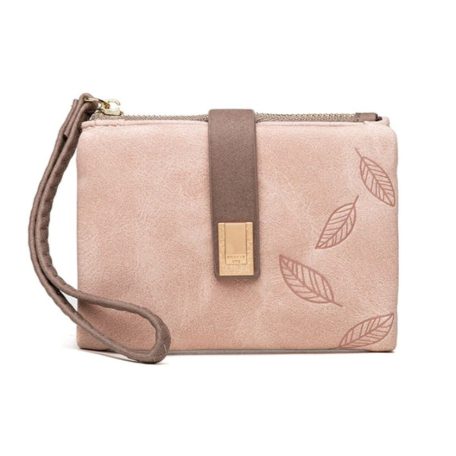 Kis méretű,  rózsaszín  női pénztárca leveles mintával (0914.)