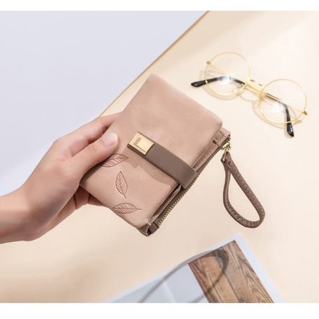 Kis méretű,  rózsaszín  női pénztárca leveles mintával (0914.)