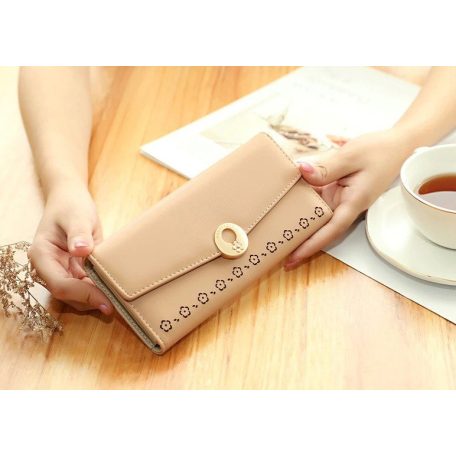 Halvány barna színű nagy méretű női pénztárca virágos mintával (1016.)