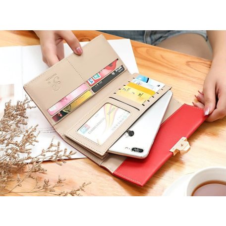 Halvány barna színű nagy méretű női pénztárca virágos mintával (1016.)