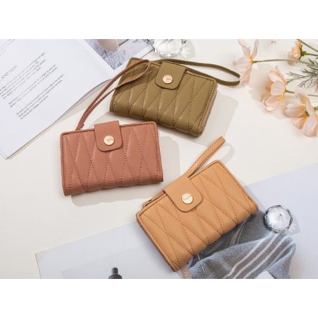 Khakizöld női pénztárca varrott rombusz mintával (0816.)