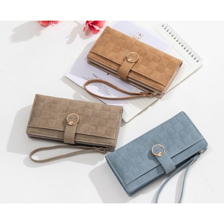 Kék színű nagy méretű pénztárca  négyzetes mintával (0119.)