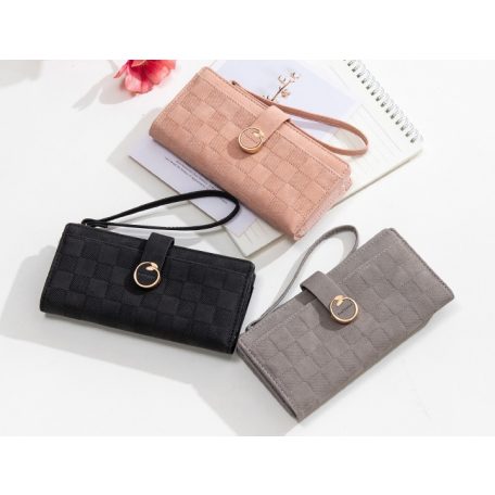 Fekete női nagy méretű pénztárca négyzetes mintával (1015.)