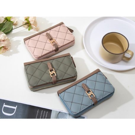 Púderrózsaszín női pénztárca rombuszos mintával (0982.)