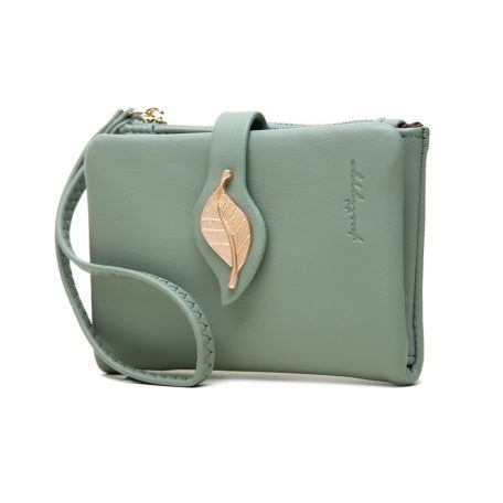 Mohazöld női pénztárca levél díszítéssel (1013.)