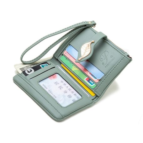 Mohazöld női pénztárca levél díszítéssel (1013.)
