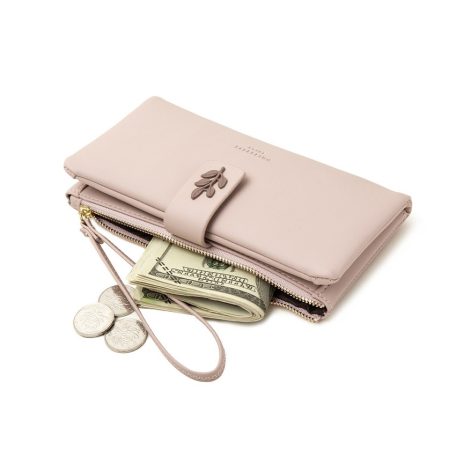 Púderrózsaszín női pénztárca leveles díszítéssel (0069.)