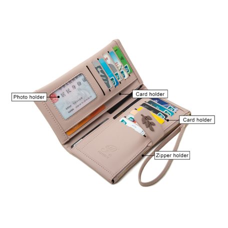 Púderrózsaszín női pénztárca leveles díszítéssel (0069.)