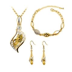   Arannyal bevont 3 részes ékszerszett halványsárga és áttetsző kristályokkal (0603.)