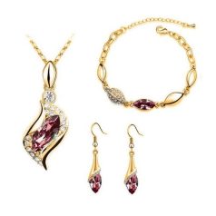   Arannyal bevont 3 részes ékszerszett sötétlila kristályokkal (0851.)