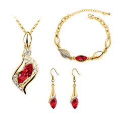   Arannyal bevont 3 részes ékszerszett piros és áttetsző kristályokkal (0291.)