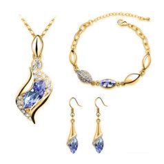   Arannyal bevont 3 részes ékszerszett halványlila és áttetsző kristályokkal (0292.)