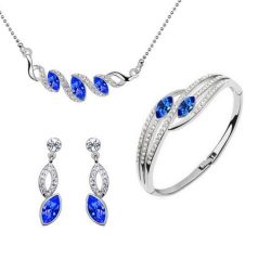  Fehérarannyal bevont 3 részes ékszerszett királykék színű kristályokkal (0029.)