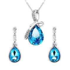   2 részes nagy méretű esőcsepp ékszerszett kék kristállyal (0022.)