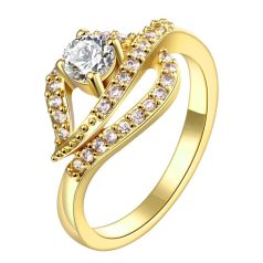   Arannyal bevont  CZ kristályos gyűrű levél motívummal  #7 (0039.)