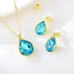   Arannyal bevont csepp ékszerszett türkizkék kristályokkal (0456.)