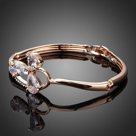 Rózsaarannyal bevont 3 levelű lóhere karkötő CZ kristályokkal (1341.)