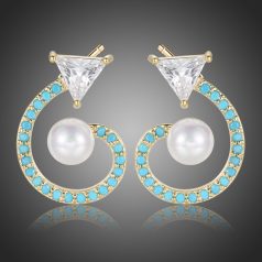   Arannyal bevont fülbevaló CZ kristállyal és szimulált türkiz kövekkel (0889.)