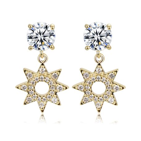Arannyal bevont elegáns csillag fülbevaló áttetsző CZ kristályokkal (0394.)
